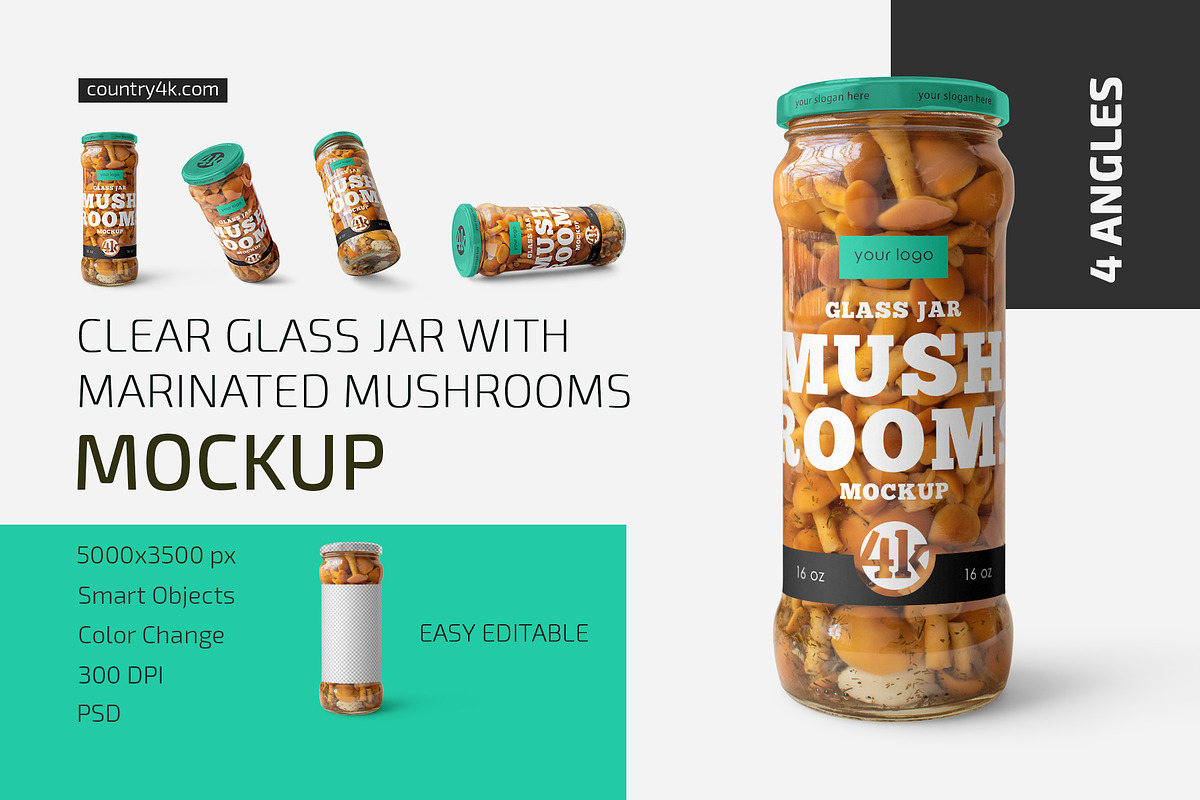 Glass Jar with Mushrooms Mockup Set, a Packaging Mockup by Country4k (Photo 1 of 4)
