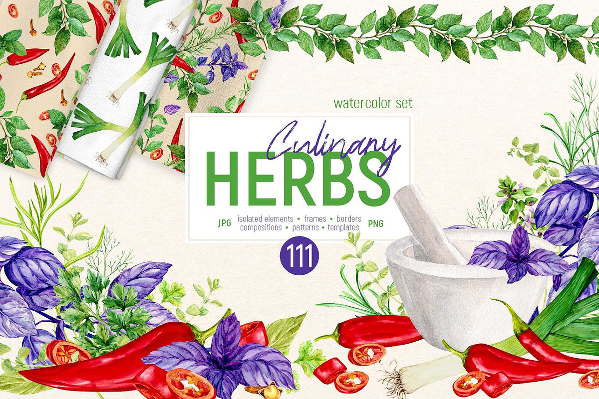 Culinary Herbs. Watercolor Set, a Food Illustration by Tata Pilip (Photo 1 of 14)
