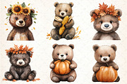 Watercolor Autumn Bear Clipart, an Illustration by DreamCafeArt (Thumbnail 2 of 9)