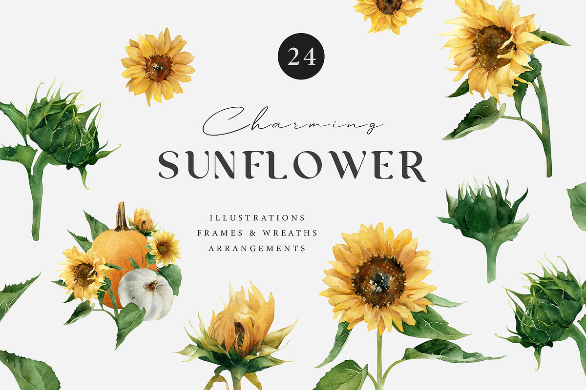 Sunflower Watercolor summer flowers, a Decorative Illustration by Diana Askarova Art (Photo 1 of 8)
