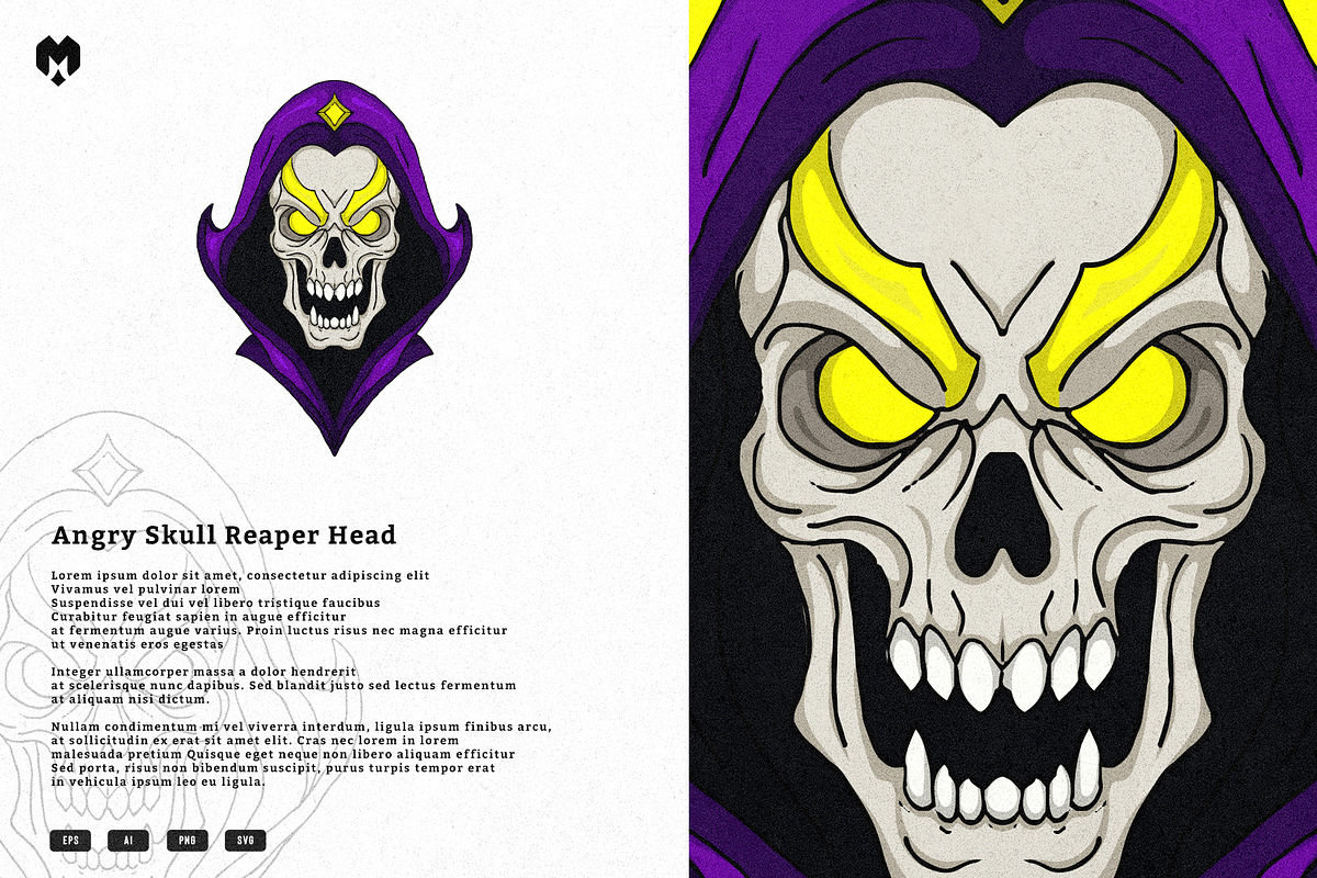 Angry Skull Reaper Head Vector, an Illustration by MEANDSTUDIO (Photo 1 of 3)