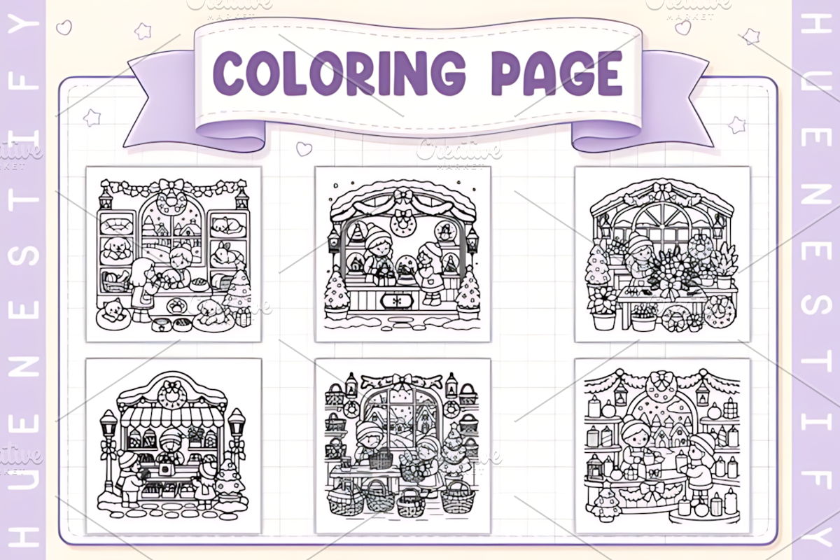 Tiny Christmas Shops Coloring Book, a Seasonal Illustration by Design Station (Photo 3 of 3)