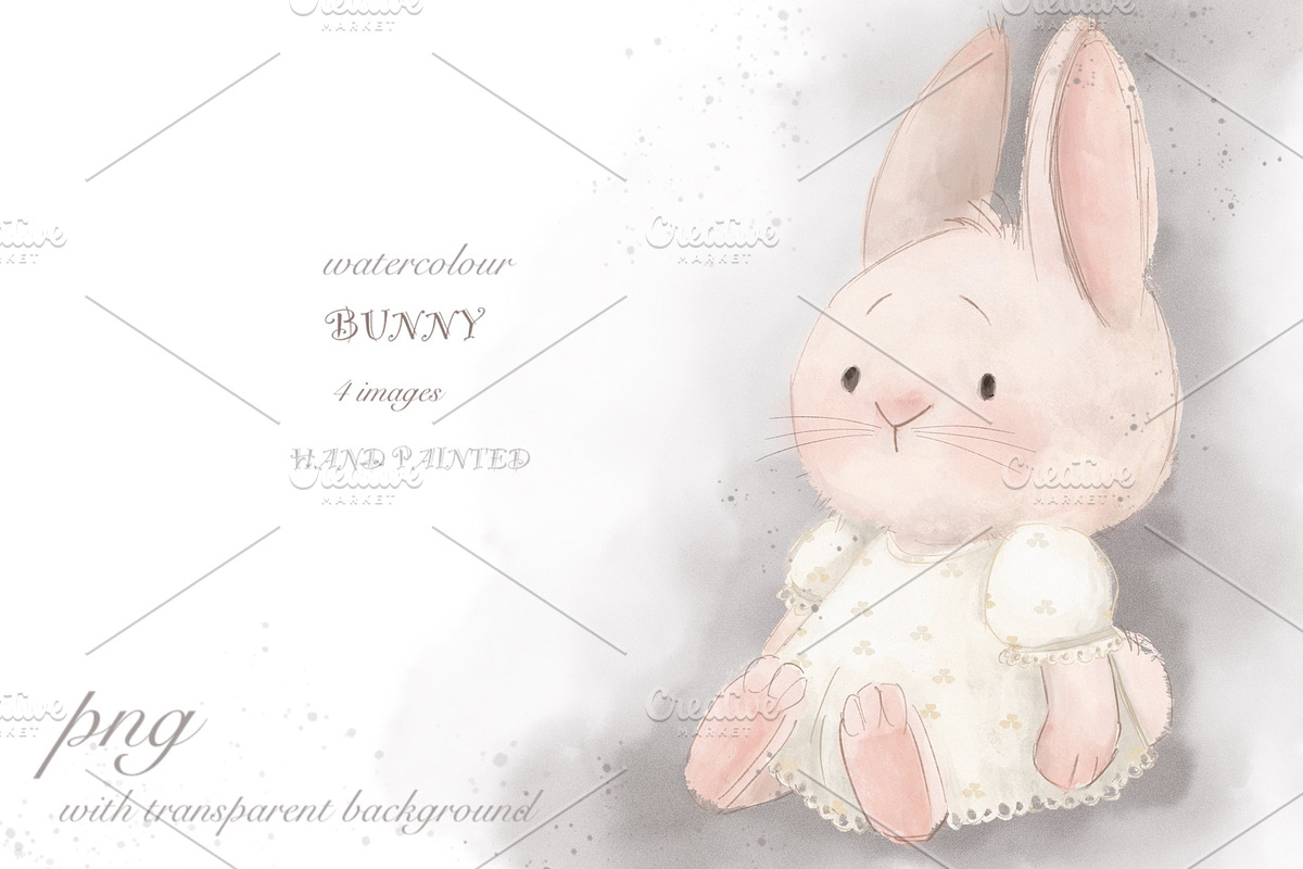 Cute Bunny. Clipart Watercolor, an Animal Illustration by sheincar (Photo 1 of 4)