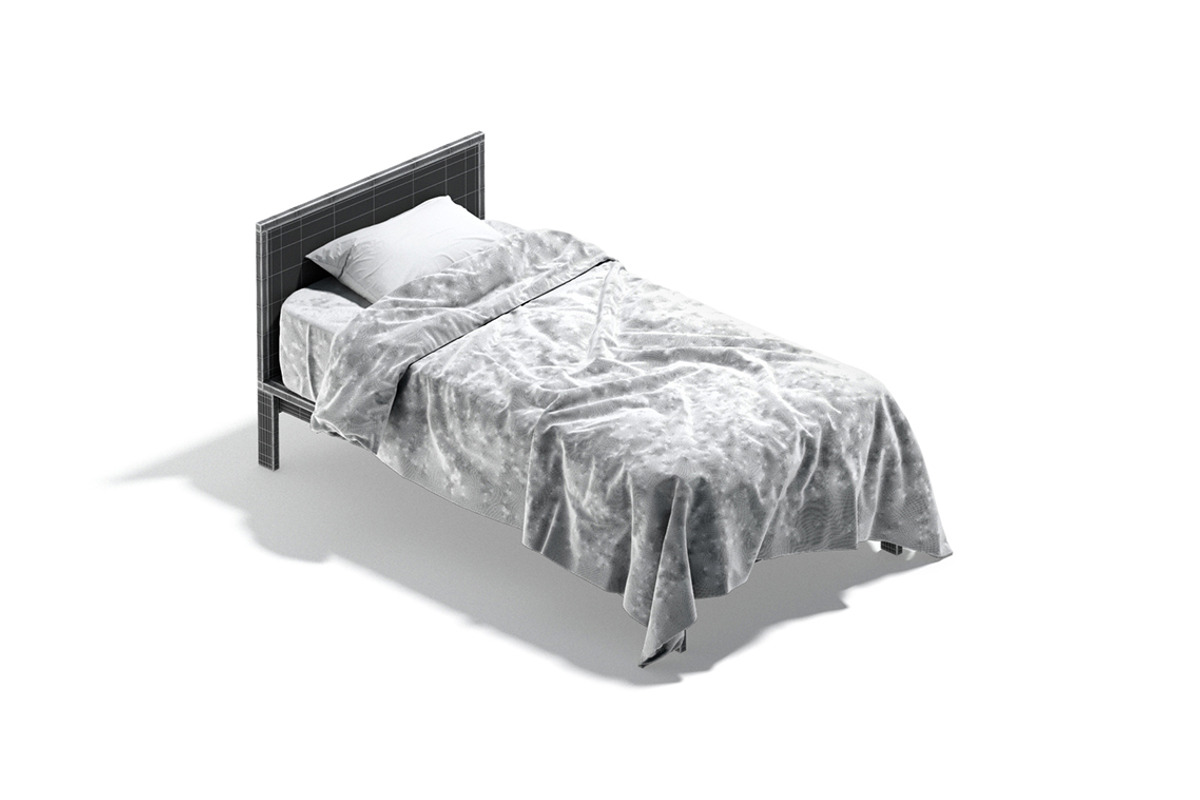 Brown Wooden Single Bed 3D Model, an Object 3D Model by rebrandy (Photo 10 of 10)