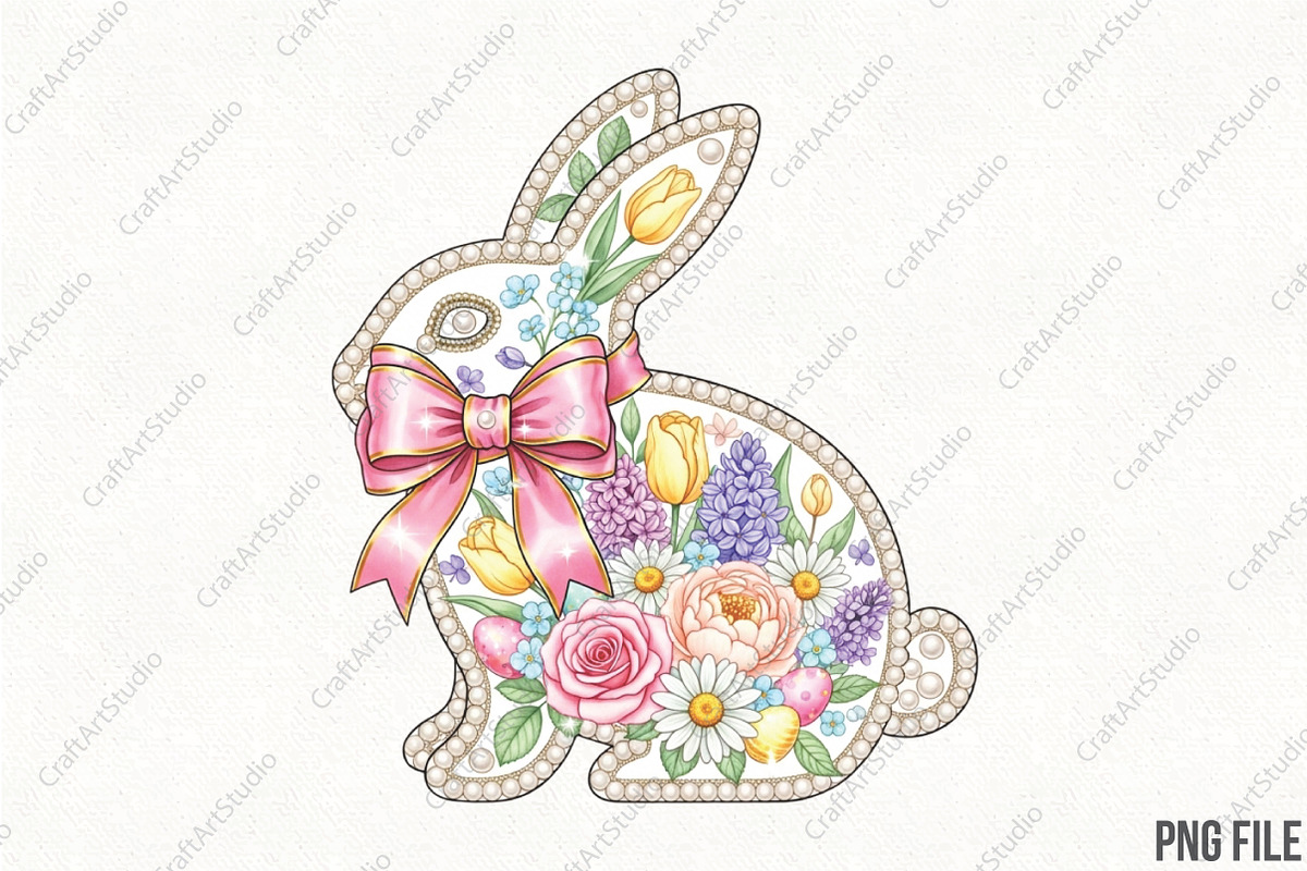 loral Pearl Rabbit with Pink Bow PNG, an Illustration by CraftArtStudio (Photo 1 of 4)