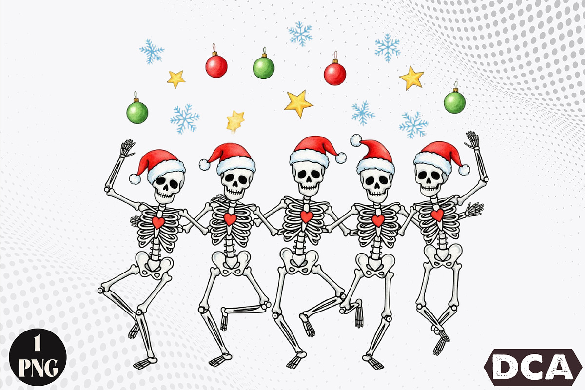 Merry Christmas Dancing Skeletons, an Illustration by DreamCafeArt (Photo 1 of 7)