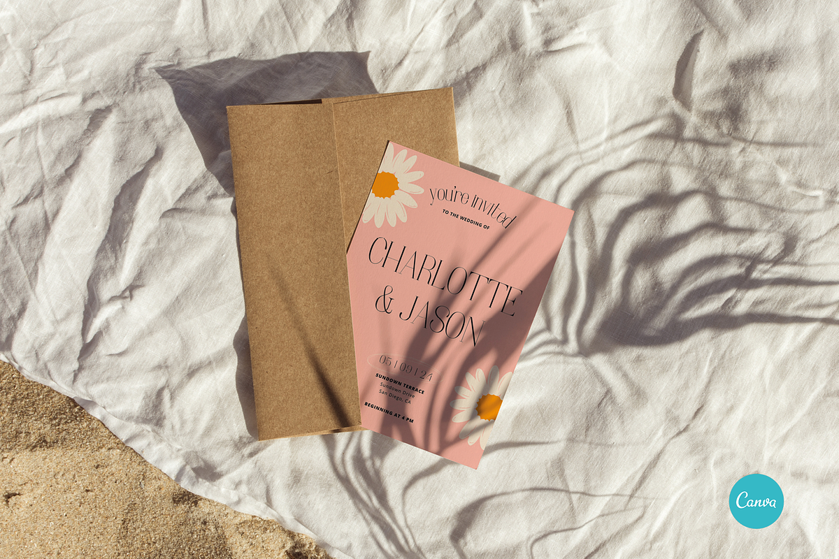 Daisy Floral Wedding Invite CANVA, an Invitation Template by StudioVonBraitenberg (Photo 4 of 9)