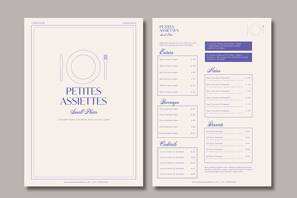 Blue Minimal Small Plates Menu