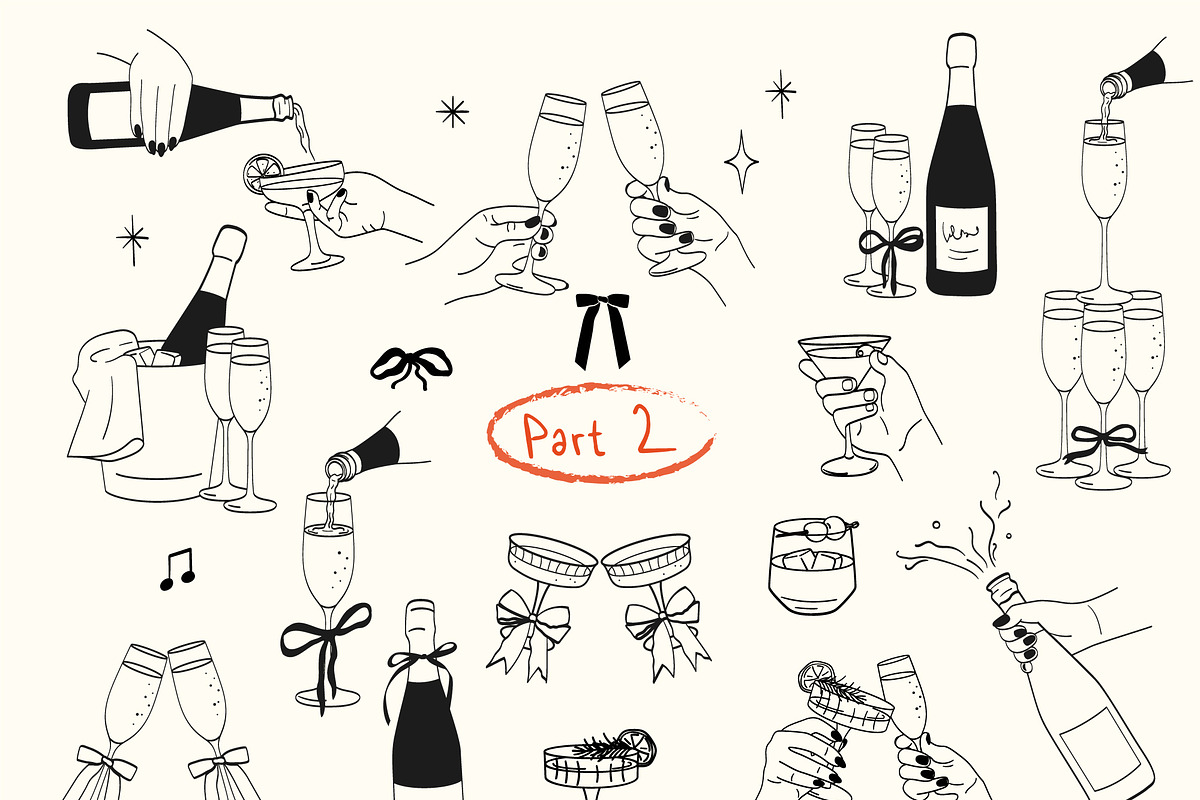 Cheers party celebration vector set, an Object Illustration by yabluko_draws (Photo 5 of 5)