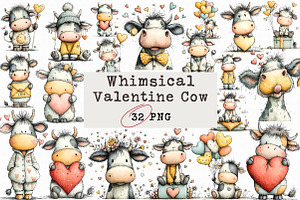 Whimsical Valentine Cow Clipart, an Illustration by Libby Wishes