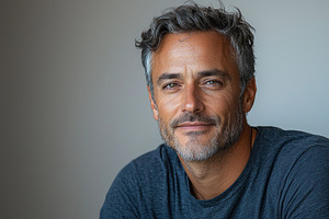 Confident mature man with salt and pepper hair wearing dark blue, a Person Photo by José Manuel Gelpi