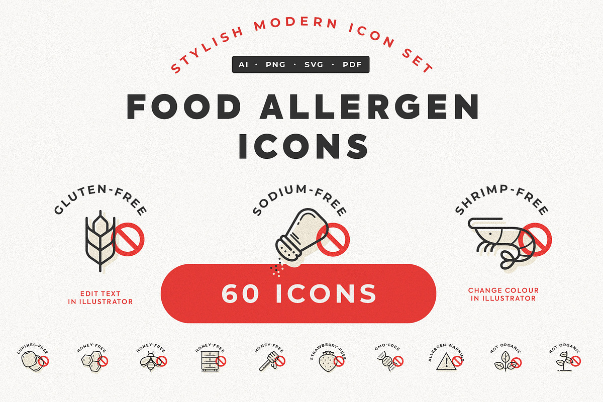 Minimalistic Food Allergen Icons, an Outline Icon by Sinclair Creative Agency (Photo 1 of 7)