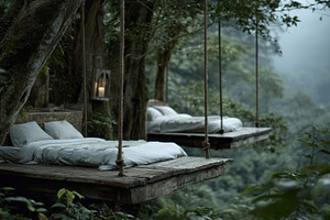 Hanging Beds in Lush Rainforest Cano, a Photo by Pixeness Studio