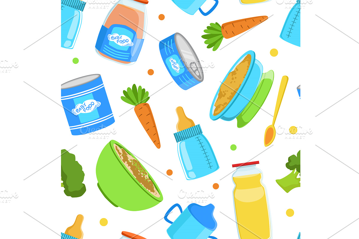 Baby Food Seamless Pattern, Healthy, a Food Illustration by TopVectors