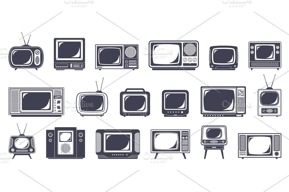 Retro tv silhouettes. Black and, an Object Illustration by YummyBuum
