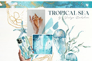 Watercolor ocean animals background, an Animal Illustration by Yuliya Derbisheva (Thumbnail 2 of 13)
