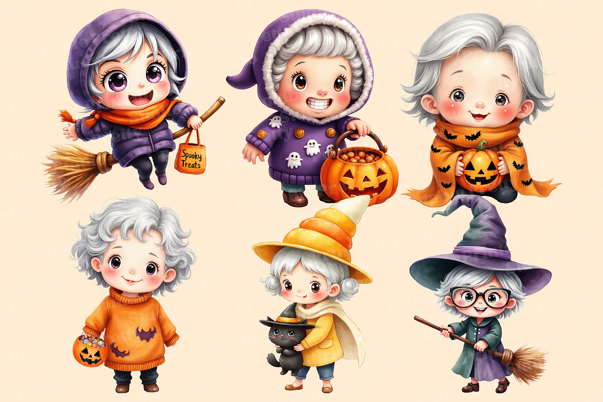 Cute Grandma Halloween Clipart, a Seasonal Illustration by Printable Pretty Studio (Photo 3 of 3)
