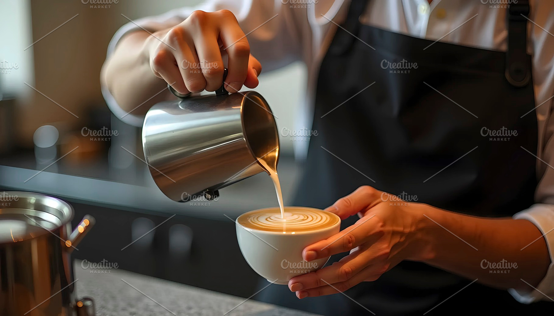 Barista Creating Latte Art In Modern, a Photo by LOGOCREATIVE