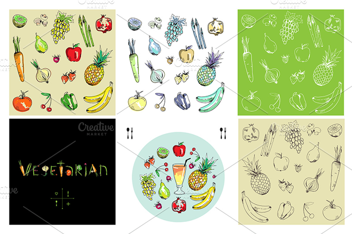 Vegetarian set+seamless patterns preview 3