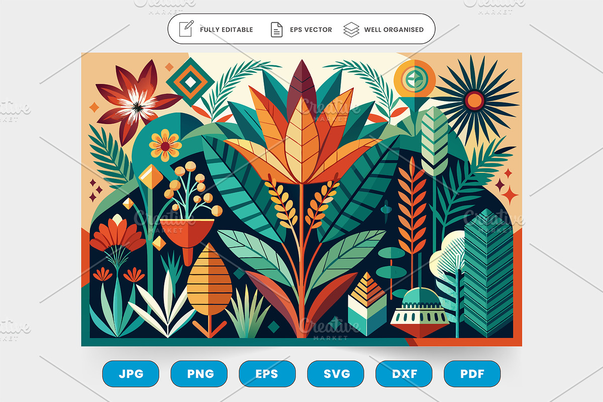 A vibrant tropical landscape with lu, a Graphic by SaroStock