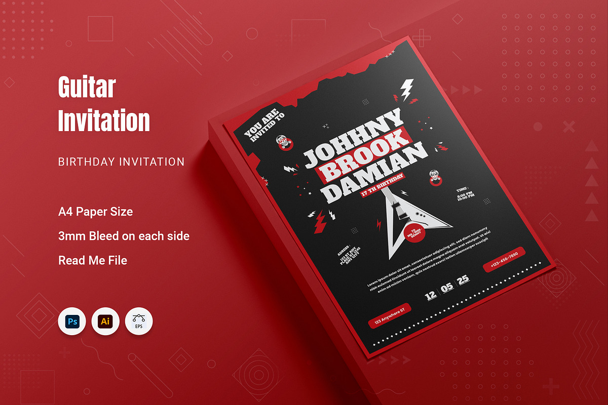 Guitar Birthday Invitation, an Invitation Template by Fannan Studio (Photo 1 of 2)