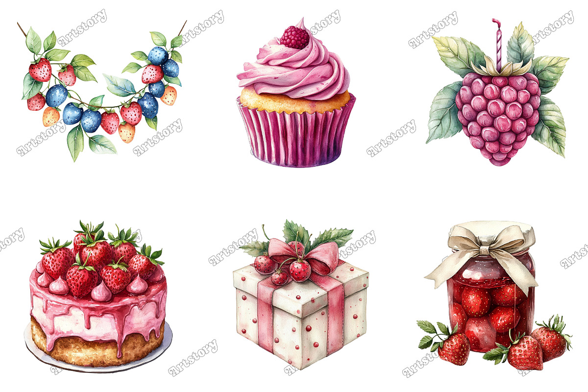 Berry Birthday Watercolor Clipart, an Illustration by designcity5 (Photo 2 of 5)
