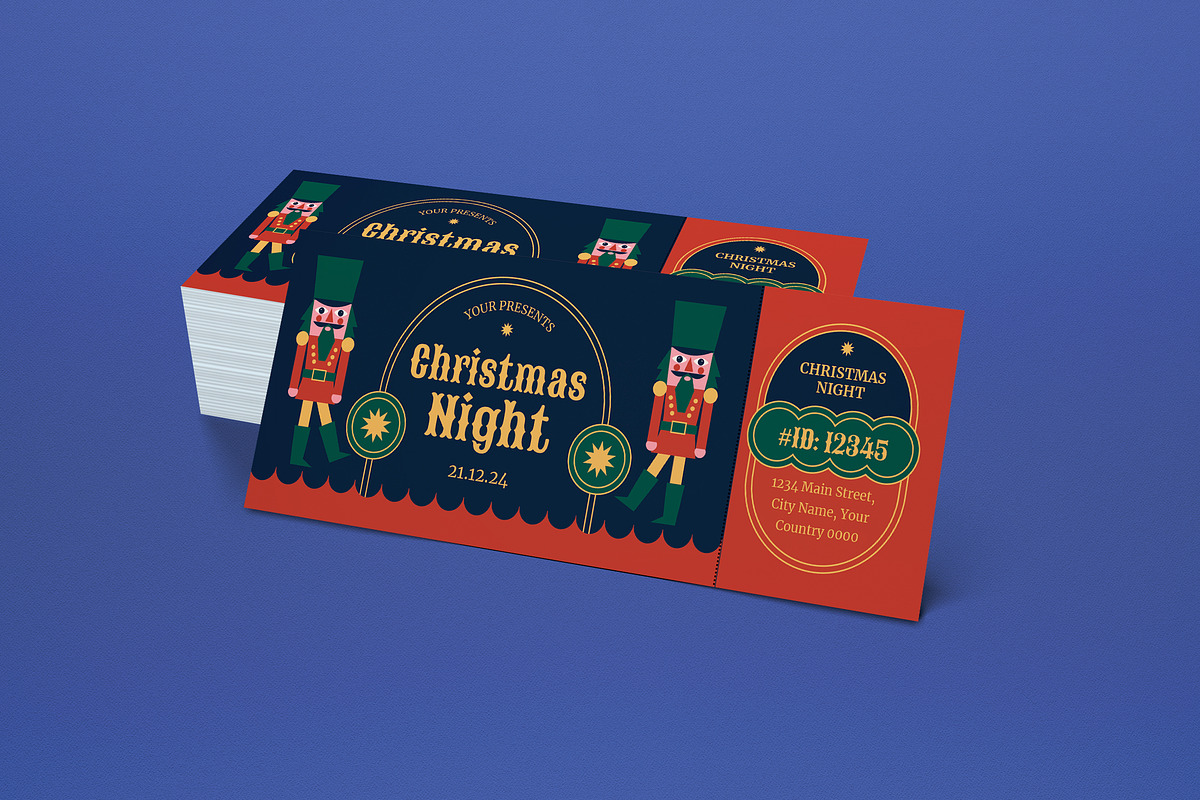 Blue Modern Christmas Night Ticket, a Card Template by graphicook (Photo 2 of 3)