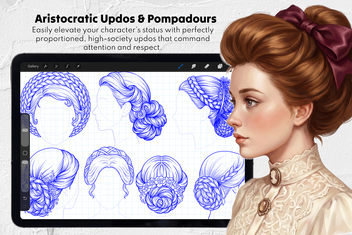 Victorian Hair Procreate Stamps, a Brush Add-On by Selentaori Studio (Photo 7 of 12)