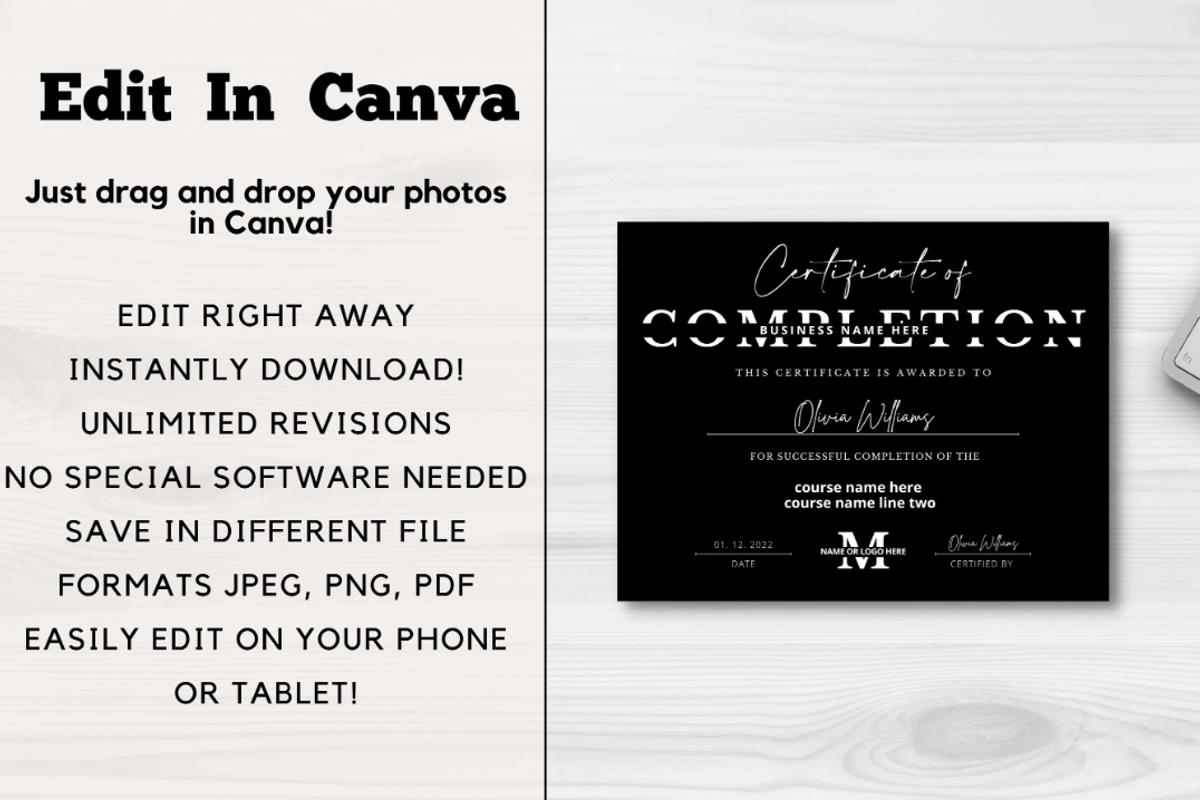 Editable Certificate Of Completion, a Card Template by YasdeyDesigns (Photo 5 of 7)