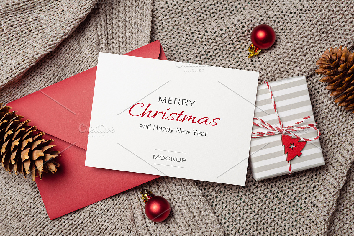 Christmas Greeting Card Mockup, a Product Mockup by nika-vera