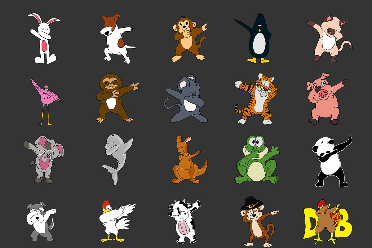 20 Animal Dabbing T-Shirt Designs, an Animal Illustration by Character (Photo 3 of 4)