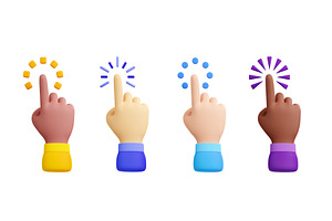 Multiethnic Hands Pushing Button 3D