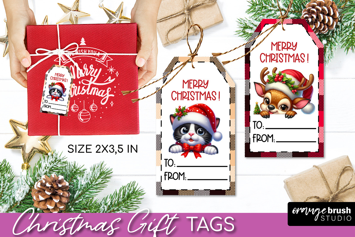 Cute Christmas Printable Gift Tags, a Seasonal Illustration by Orange Brush Studio (Photo 6 of 10)