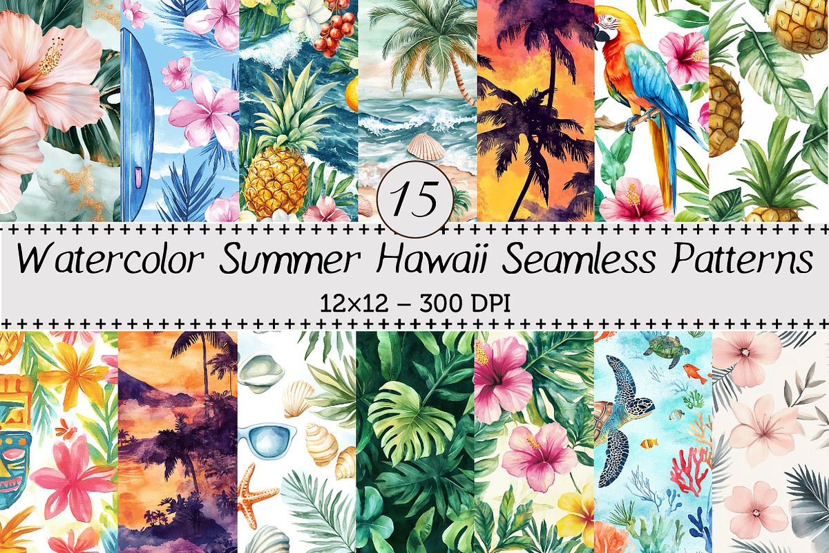 Summer Hawaii Seamless Patterns, a Pattern Graphic by Design Market (Photo 1 of 3)