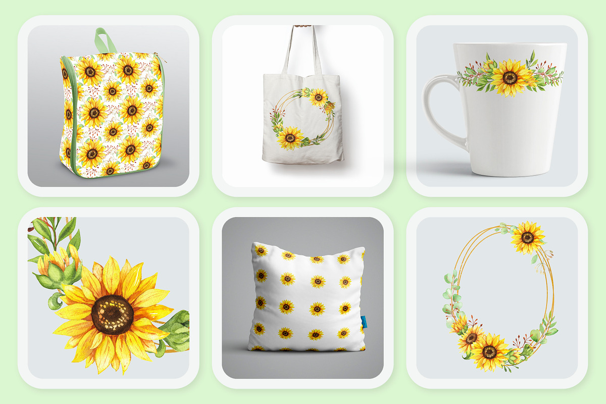 Sunflowers, set of watercolor, a Decorative Illustration by EshaStudio (Photo 7 of 9)