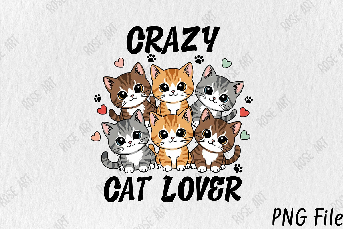 Crazy Cat Lover Sublimation Png, an Animal Illustration by Rose Art (Photo 1 of 4)