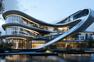 Futuristic Curved Glass Building Under Clear Sky, an Abstract Photo by Natalia Klenova's Shop