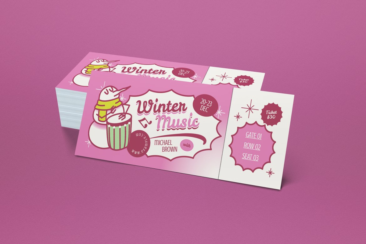 Blue Quirky Winter Music Ticket, a Card Template by graphicook (Photo 2 of 3)