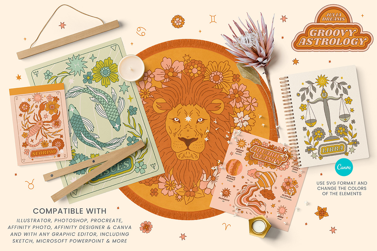 Groovy Astrology Collection, an Illustration by Julia Dreams (Photo 3 of 8)
