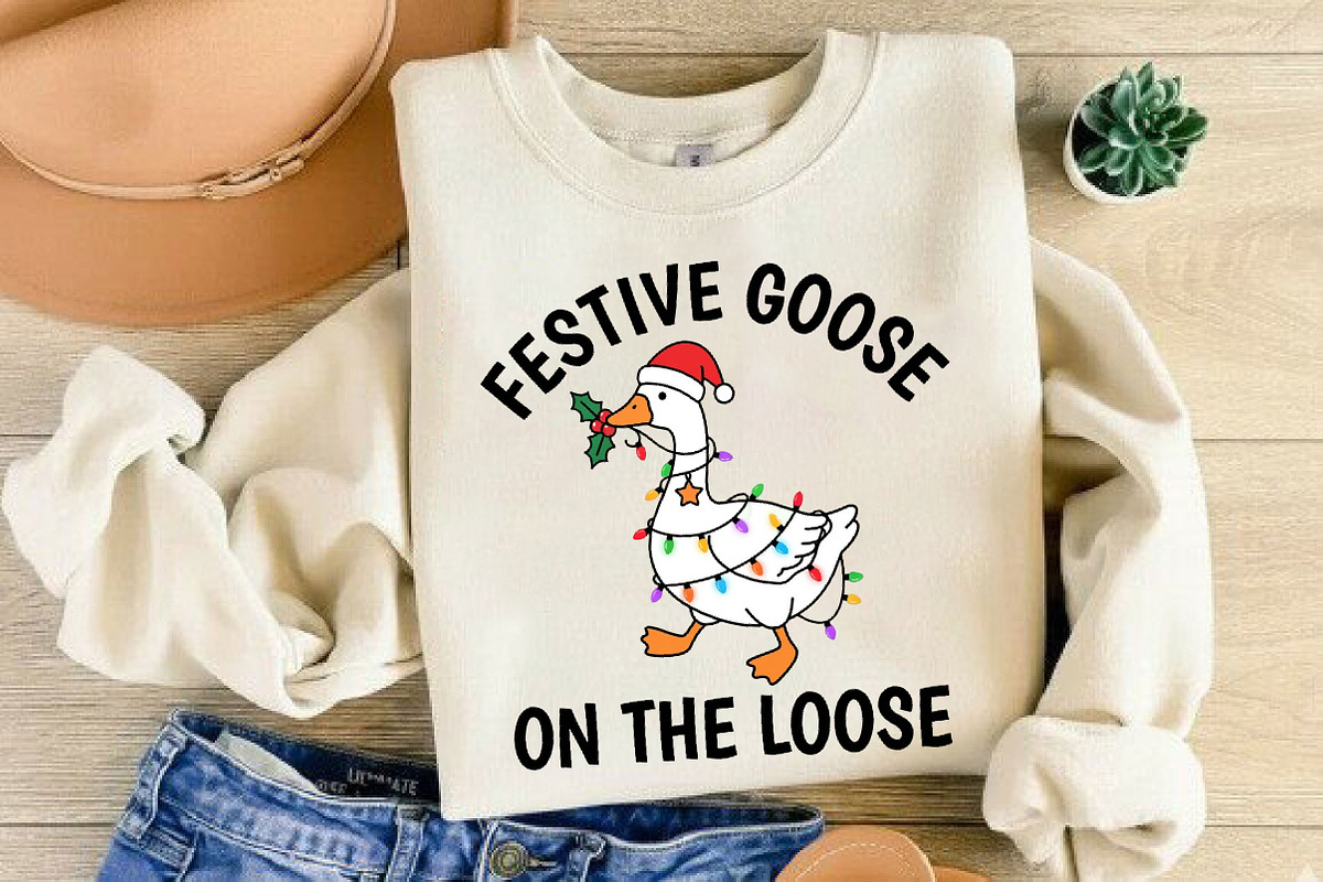Festive Goose on the Loose PNG, a Seasonal Illustration by DreamCafeArt (Photo 1 of 6)