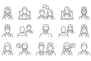 Doctors Line Icon Set, a Healthcare Illustration by Vector Creator