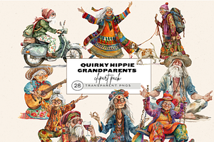 QUIRKY HIPPIE GRANDPARENTS CLIPART, a Person Illustration by Daring Digies