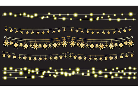 Garlands with hanging golden stars., an Illustration by Booblgum