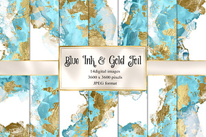 Blue Ink & Gold Foil Textures