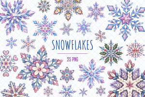 Watercolor Winter Snowflakes Clipart