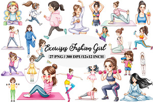 Exercises Fashion Girl Clipart, an Illustration by Daily.Designs