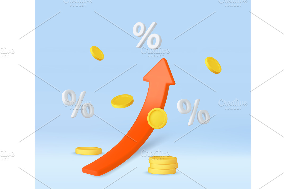 3d Interest Rates and Profit Growth, a Finance Illustration by ModVector