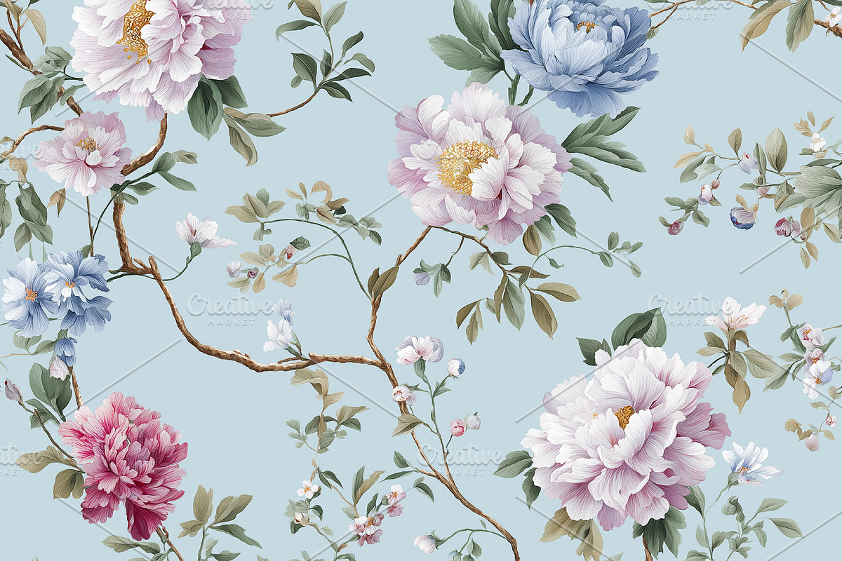 Seamless pattern repeat botanical floral design for wallpaper, f, a Pattern Graphic by Anneleven
