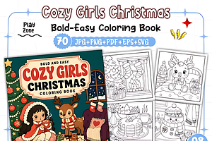 Easy Cozy Girls Christmas Coloring