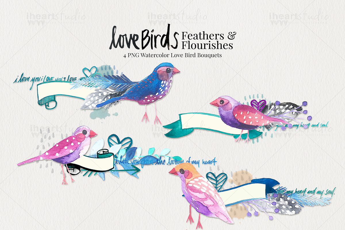 Love Birds Watercolors, an Illustration by iHeartStudio (Photo 2 of 4)